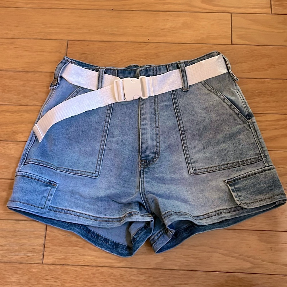 Belted Denim Shorts